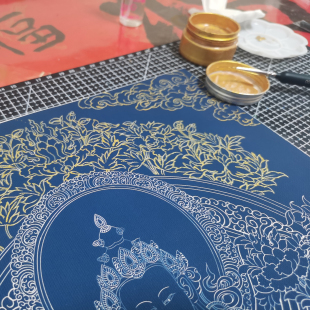 本命佛虚空藏菩萨唐卡画布描金diy减压手工线稿十二生肖守护唐卡