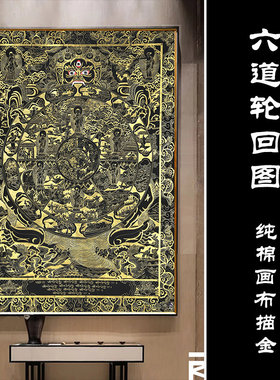 六道轮回图唐卡描金手绘西藏