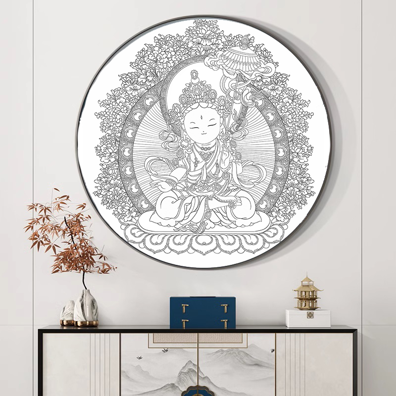 绿度母白度母大白伞盖母金刚萨埵Q版佛像圆形唐卡线稿DIY描金涂色