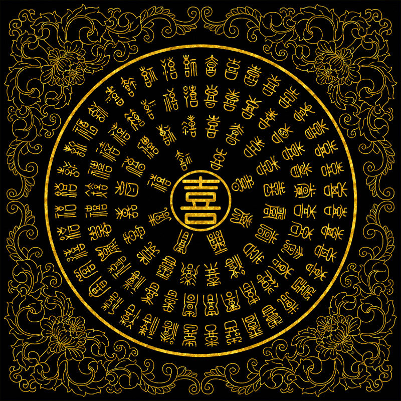 百福图纯棉油画布唐卡描金