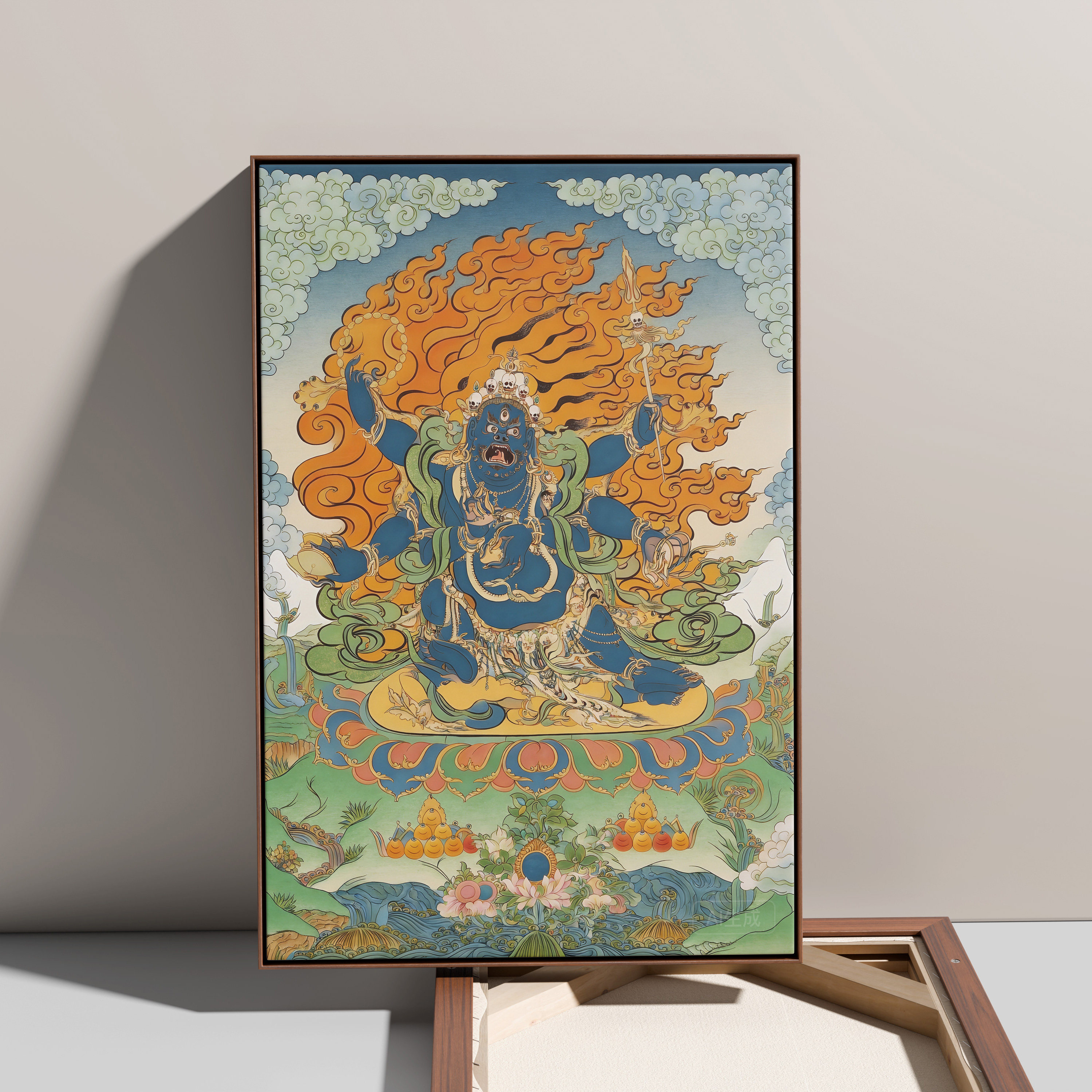 唐卡手绘diy 六臂大黑天白描线画稿六臂玛哈嘎拉佛像静心减压修行