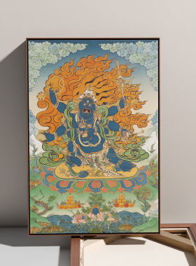 六臂大黑天纯棉油画布唐卡描金