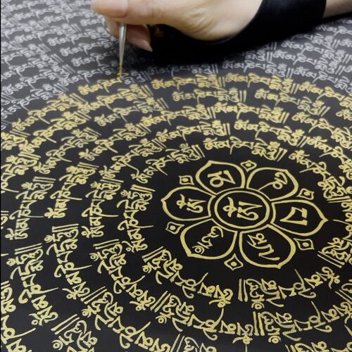 六字真言唐卡手绘diy材料临摹挂画装饰成人解压画画diy涂色唐卡