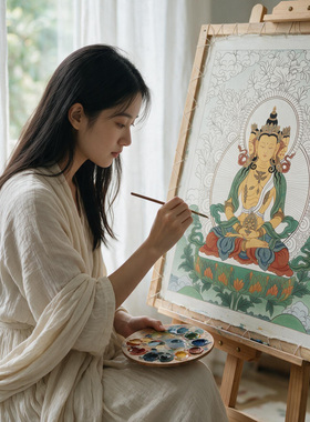 虚空藏菩萨纯棉油画布唐卡描金