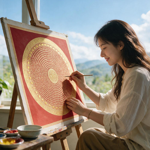 纯棉油画布梵文楞严咒唐卡描金