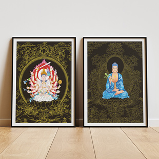 西藏唐卡线稿 药师佛白度母绿度母准提母菩萨描金 佛像涂色上色