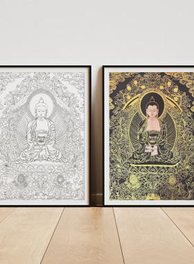 纯棉油画布阿弥陀佛唐卡描金
