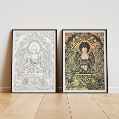 纯棉油画布阿弥陀佛唐卡描金