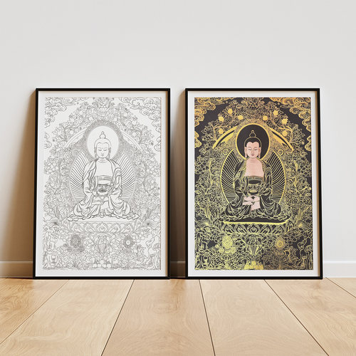 纯棉油画布阿弥陀佛唐卡描金