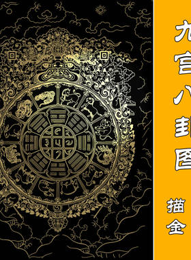 九宫八卦图线描稿手工diy镇宅