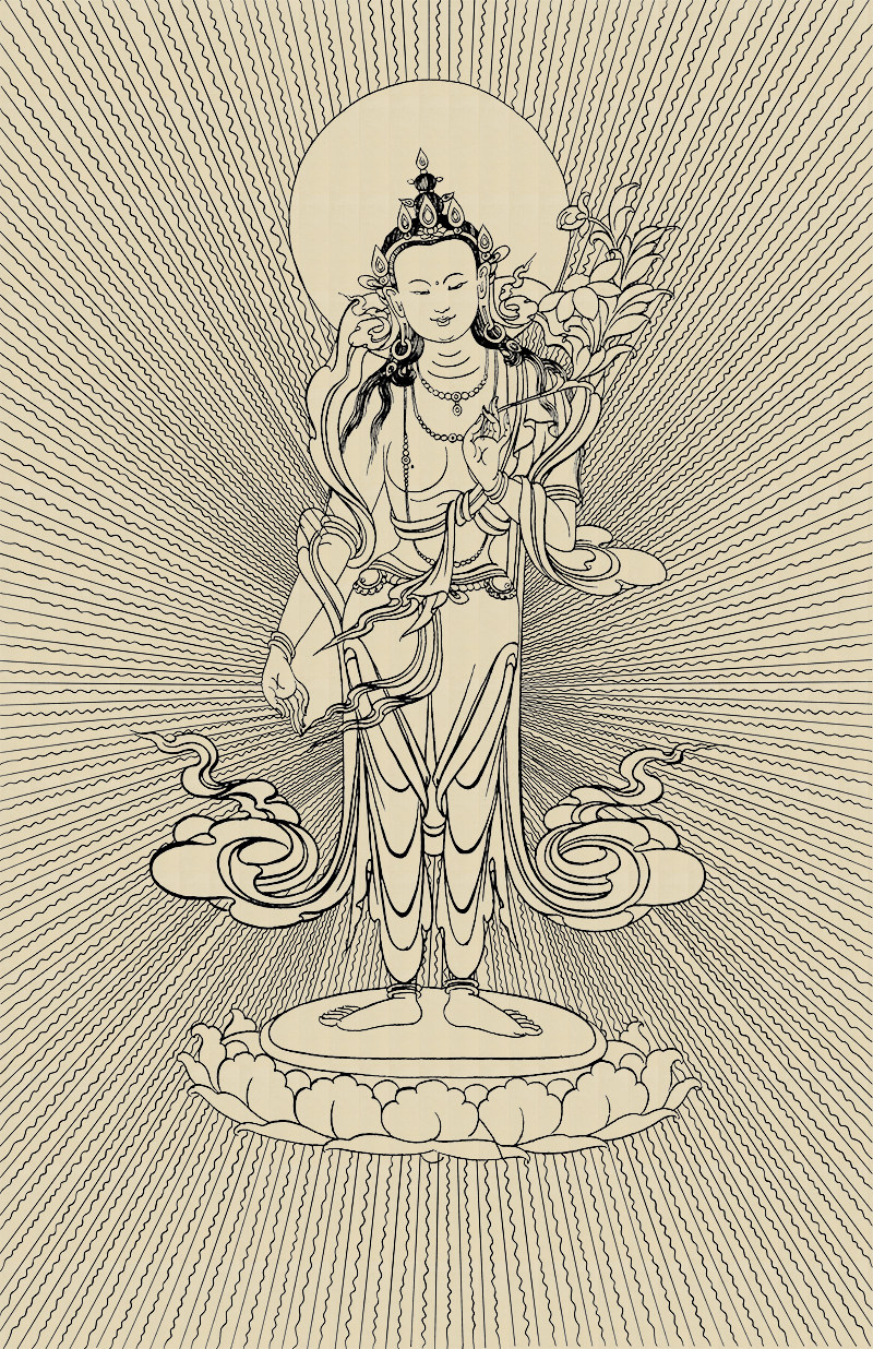 唐卡描金大至势菩萨白描线稿 佛像涂色 diy手绘自己画 装饰画画心