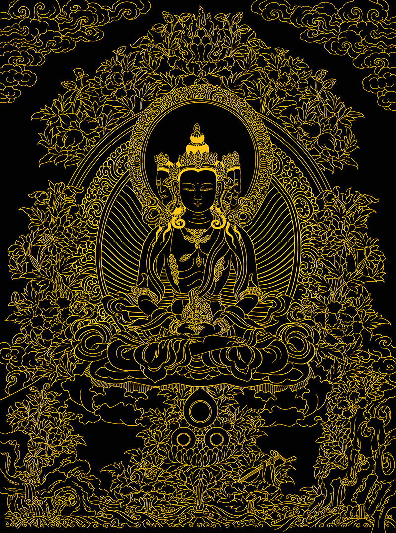 西藏唐卡大日如来描金线稿 佛像描金diy手绘自己画唐卡本命佛属猴