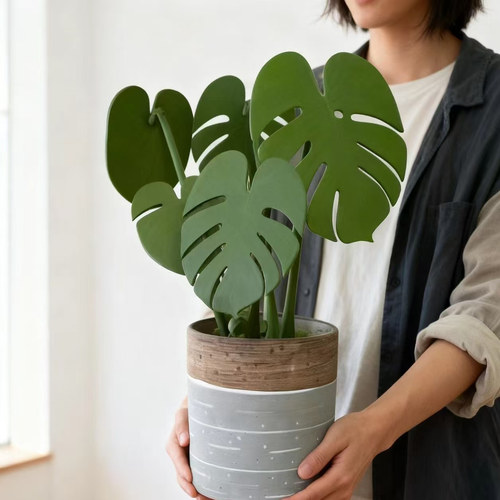 新款仿真植物龟背竹盆栽磁吸杯垫创意简约家居礼物桌面摆件3D打印