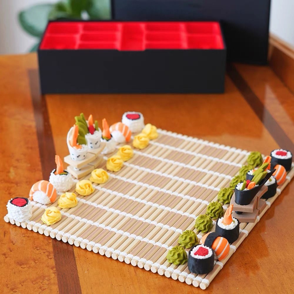 多彩寿司主题国际象棋组合套装带便当收纳盒创意摆件 - 3D打印