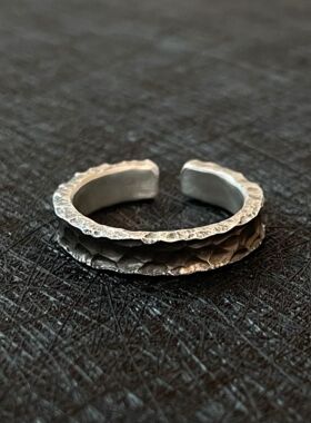 橙子手工足银陨石坑复古戒指