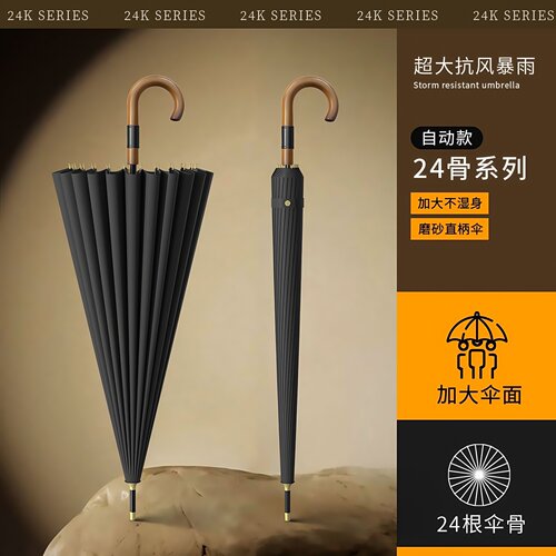 国高档定制logo长柄雨伞木弯柄伞