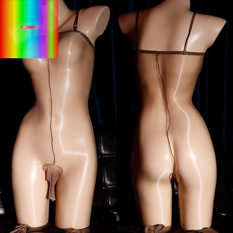 油亮丝袜女男士开裆带jj套性感极光抹胸连裤袜伪娘全身透明连体袜