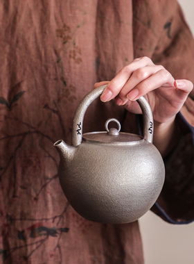 纯银时代原创设计土瓶型银壶纯银999烧水茶炉煮泡茶壶一张打650ml