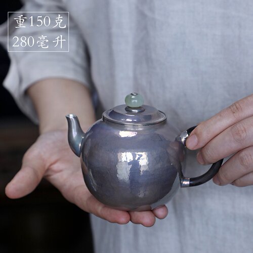 纯银时代手工做旧紫皮宫灯泡茶壶