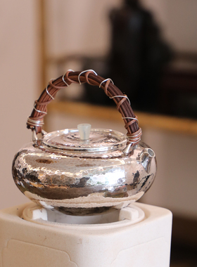 纯银时代 围炉煮茶银壶足银999烧水煮茶炉壶手工银茶壶400 600ml