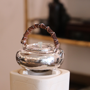 纯银时代 600ml 围炉煮茶银壶足银999烧水煮茶炉壶手工银茶壶400