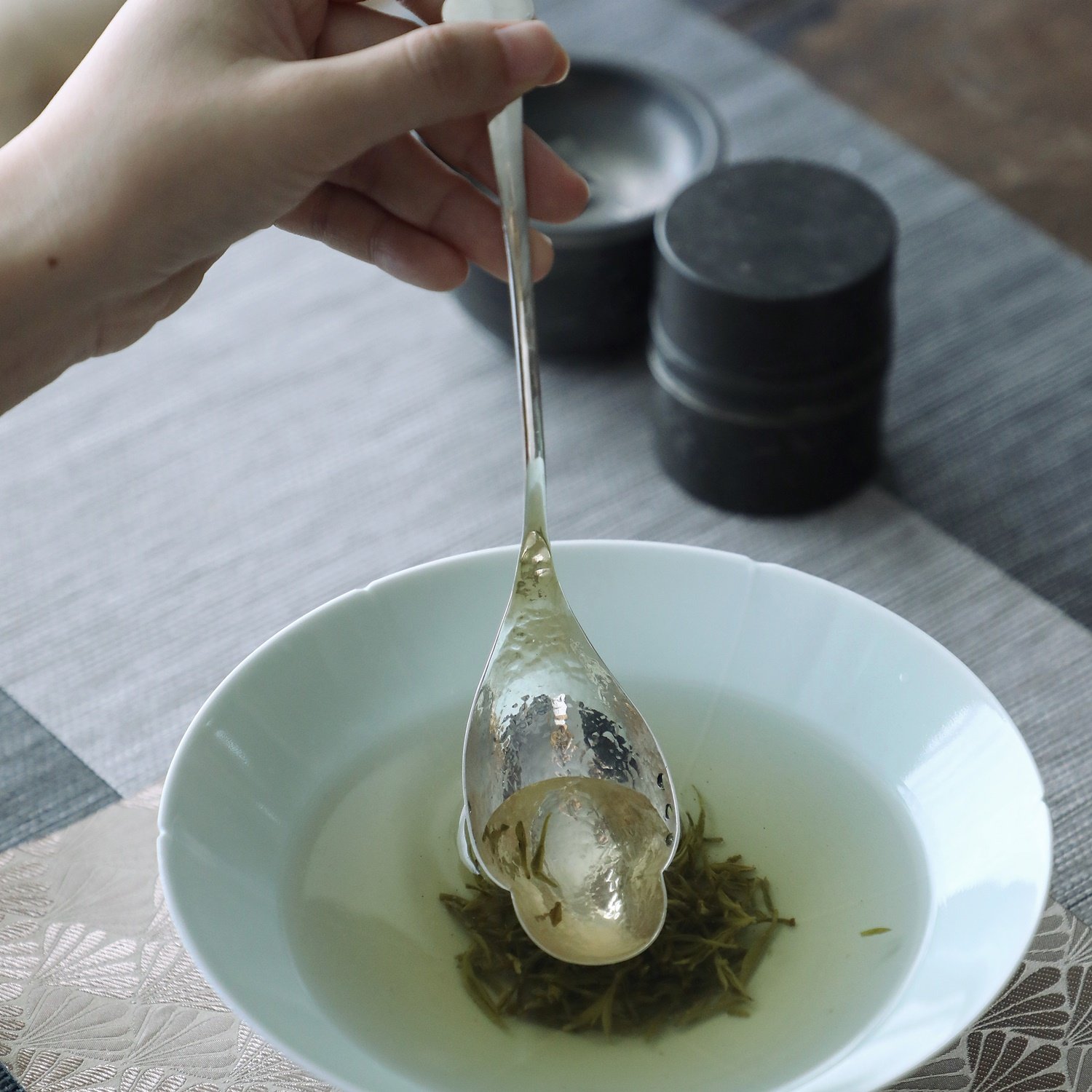 纯银时代纯银茶勺 足银999纯手工长柄锤纹银茶勺功夫银茶具40g