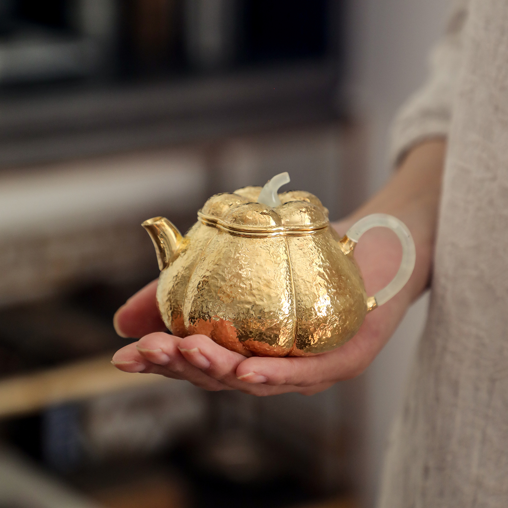 纯银时代泡茶壶纯银鎏金荒地纹