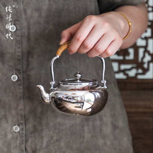 纯银时代鹤首纯银三弯茶壶茶炉壶
