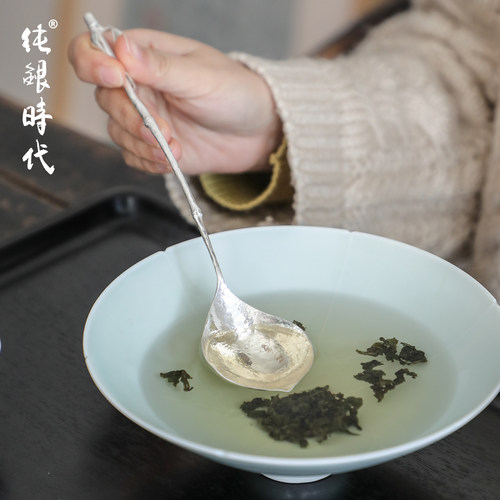 纯银时代分茶勺纯手工竹枝型古朴