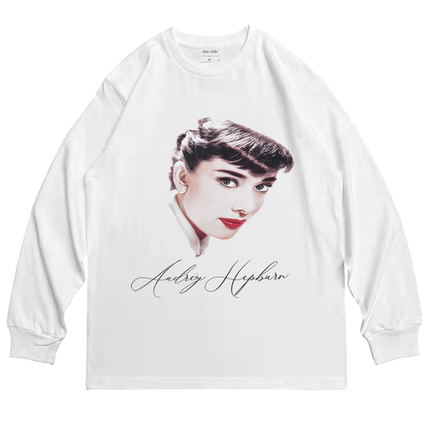 奥黛丽 赫本 影视街头复古VTG文艺国潮宽松美式百搭休闲长短袖t恤