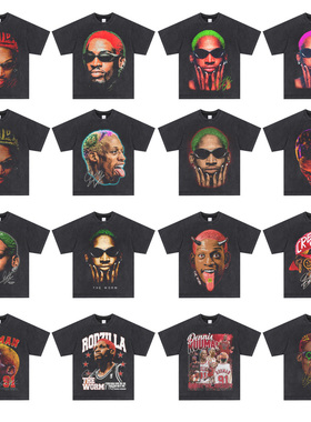 篮球罗德曼Dennis Rodman 美式休闲纯棉复古vtg短袖数码印花纯棉