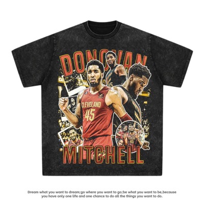 骑士队米切尔短袖Donovan Mitchell 美式休闲复古重磅纯棉T恤男女
