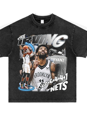 kyrie Irving欧文60分美式短袖复古vintage小领口数码直喷印花t恤