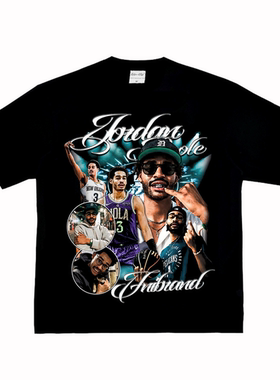 普尔 普洱 Poole 美式篮球小领口数码直喷纯棉复古VTG潮长短袖T恤