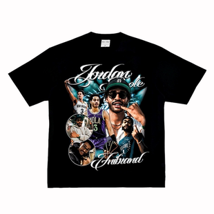 普洱 直喷纯棉复古VTG潮长短袖 Poole 篮球小领口数码 T恤 美式 普尔