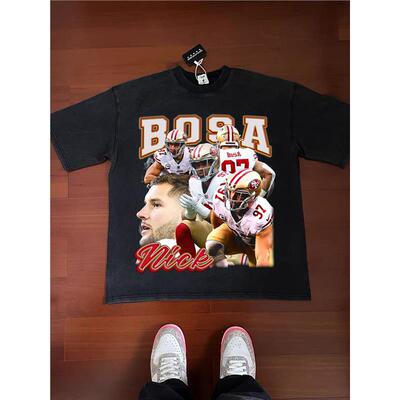 Nick Bosa 尼克 博萨 美式橄榄球小领口做旧VTG街头纯棉长短袖T恤