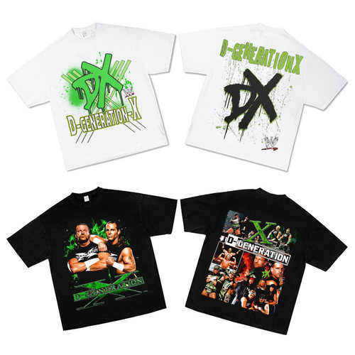 WCW堕落时代D-Generation X经典摔角印花DX组合短袖T恤做旧长袖
