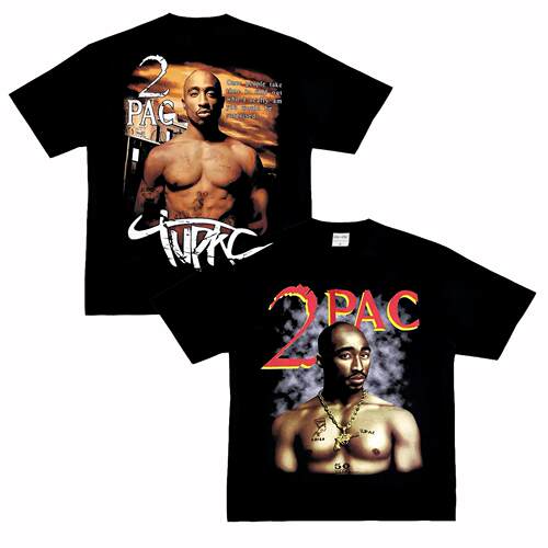 2pac 图派克 美式小领口说唱rapper嘻哈街头做旧高街复古短袖Tt恤