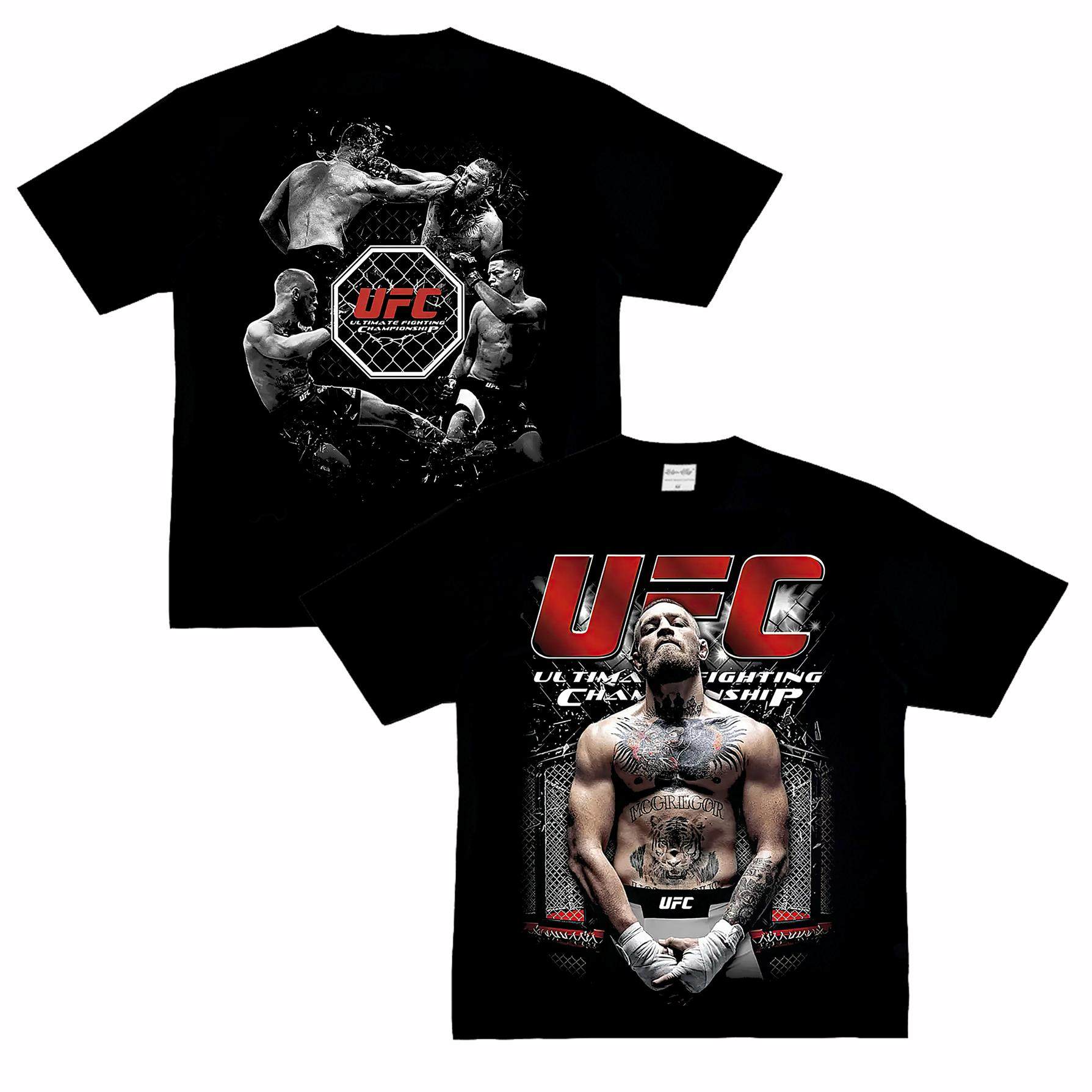 嘴炮 康纳 Conor UFC拳击格斗训练服美式小领口做旧复古长短袖T恤