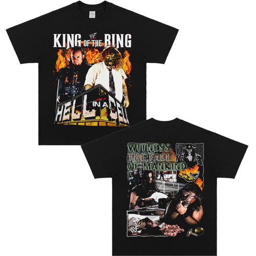 WWE KING OF THE RING擂台之王T恤 美式运动复古纯棉水洗长短袖