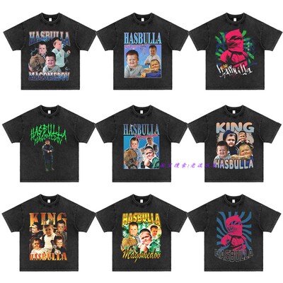 HASBULLA Tee迷你哈比布哈斯布 拉美式复古做旧休闲宽松T恤短袖