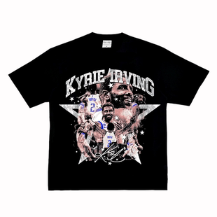 小领口做旧街头篮球复古VTG纯棉长短袖 凯里 美式 Irving Tt恤 欧文