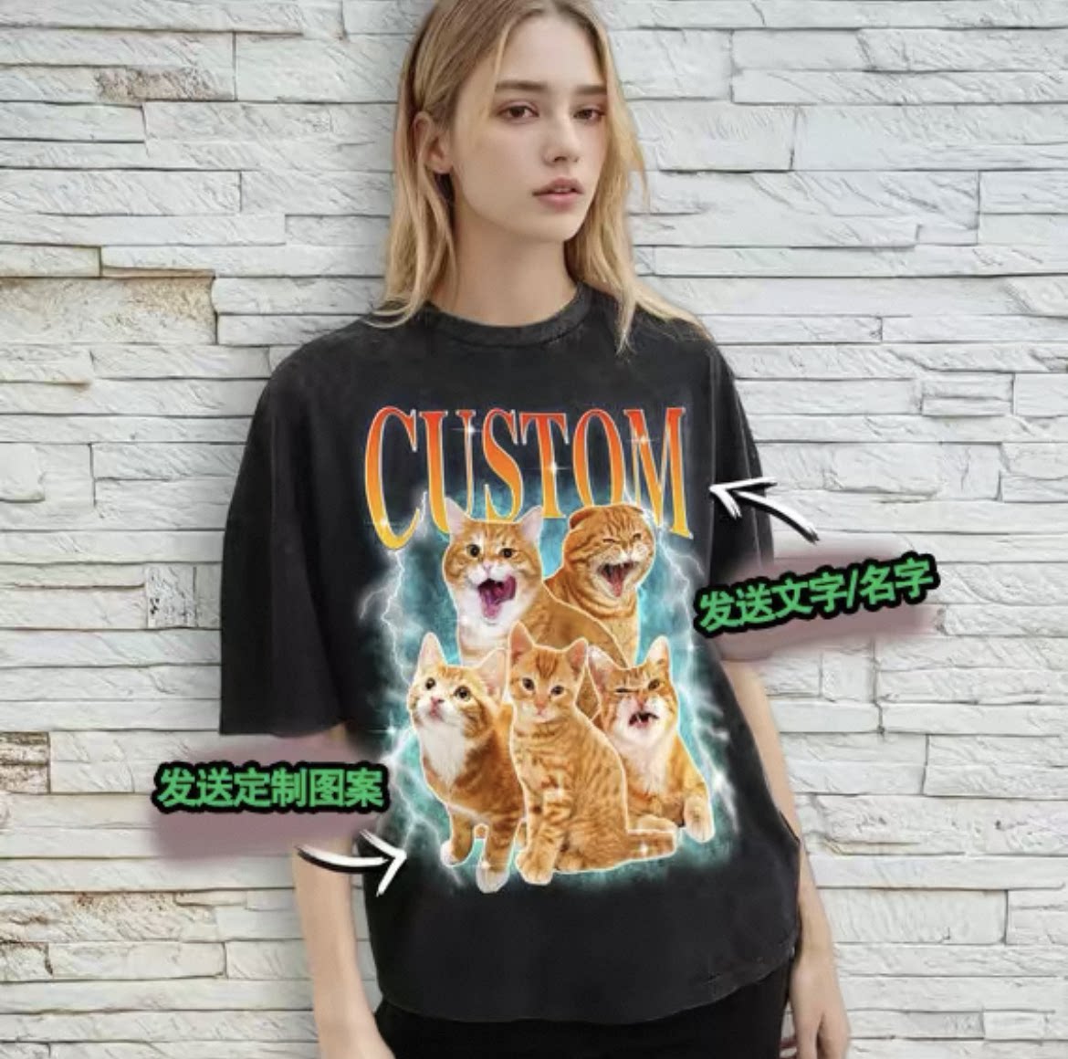 宠物定制diy短袖数码人物定制美式纯棉T恤男女狗狗猫照片来图定制