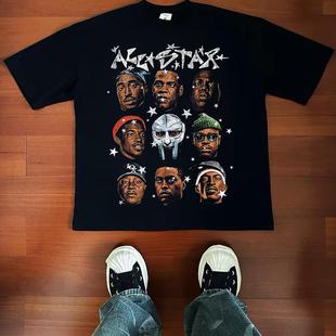 jay biggie DMX tT恤潮 2pac 西海岸匪帮说唱嘻哈长短袖 铁面孔
