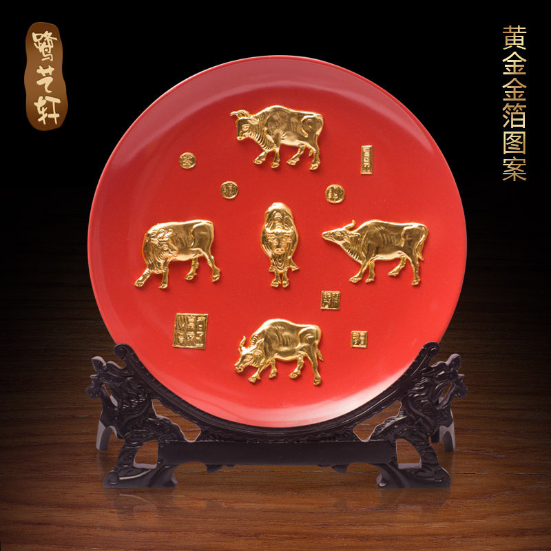 金箔五牛图摆件客厅办公室桌面装饰周年庆纪念品寓意好的礼物送礼