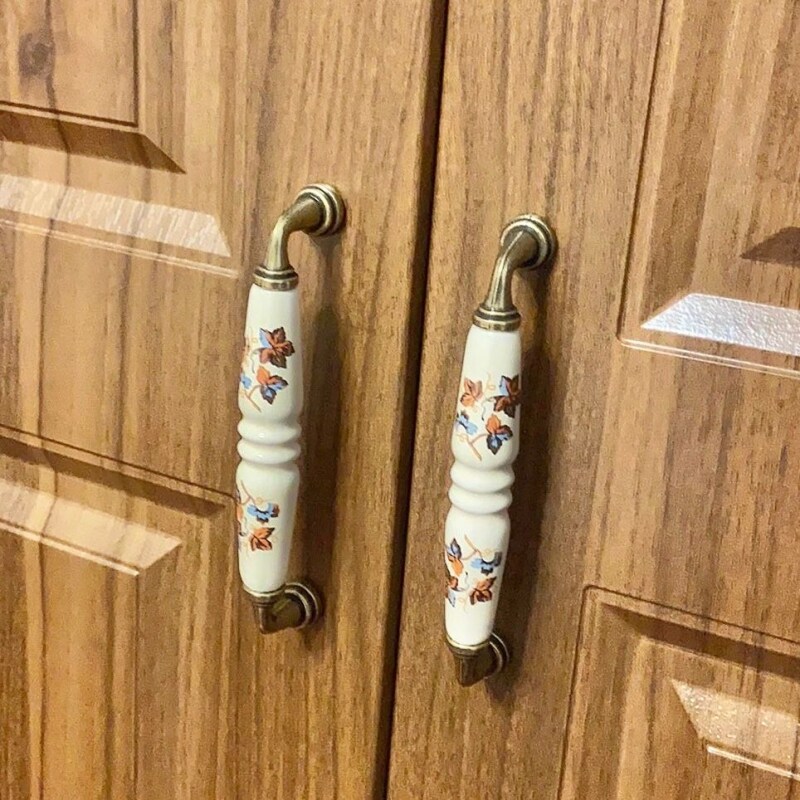橱柜欧式门把手拉手现代简约枫叶抽屉柜门小拉手陶瓷拉手青古铜