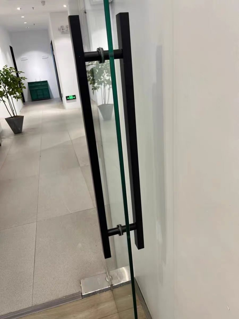 方管玻璃门拉手地弹玫瑰金大木门有框黑钛金色推拉门门把手圆形