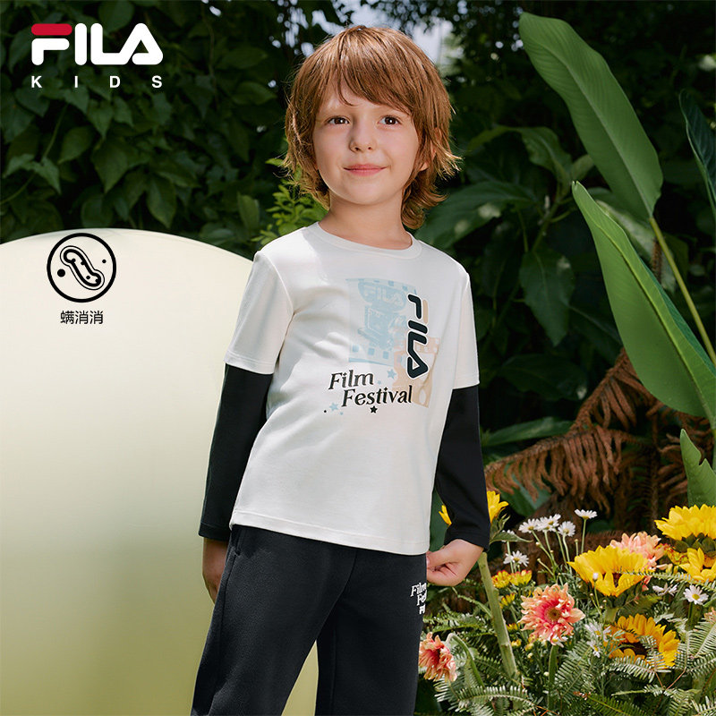 FILA斐乐儿童童装长袖T恤2025年秋季新款男童小童全棉假两件上衣,童装/婴儿装/亲子装,T恤,淘宝优惠券,粉丝福利购,淘宝优惠卷