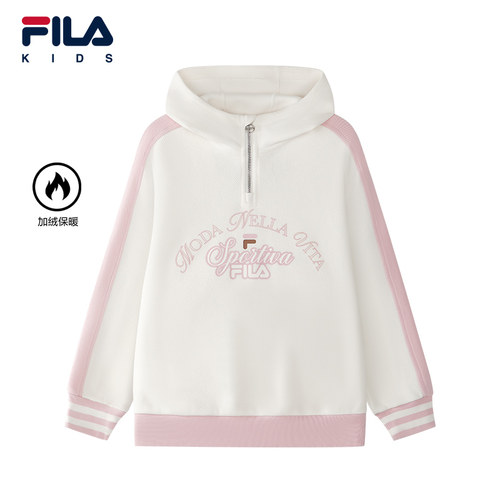 FILA斐乐儿童童装卫衣2026年春季新款女童中大童休闲加绒连帽上衣