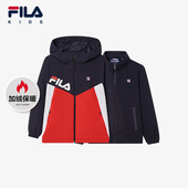 FILA斐乐童装 儿童上衣冬款 小童男童加绒保暖舒适连帽外套两件套